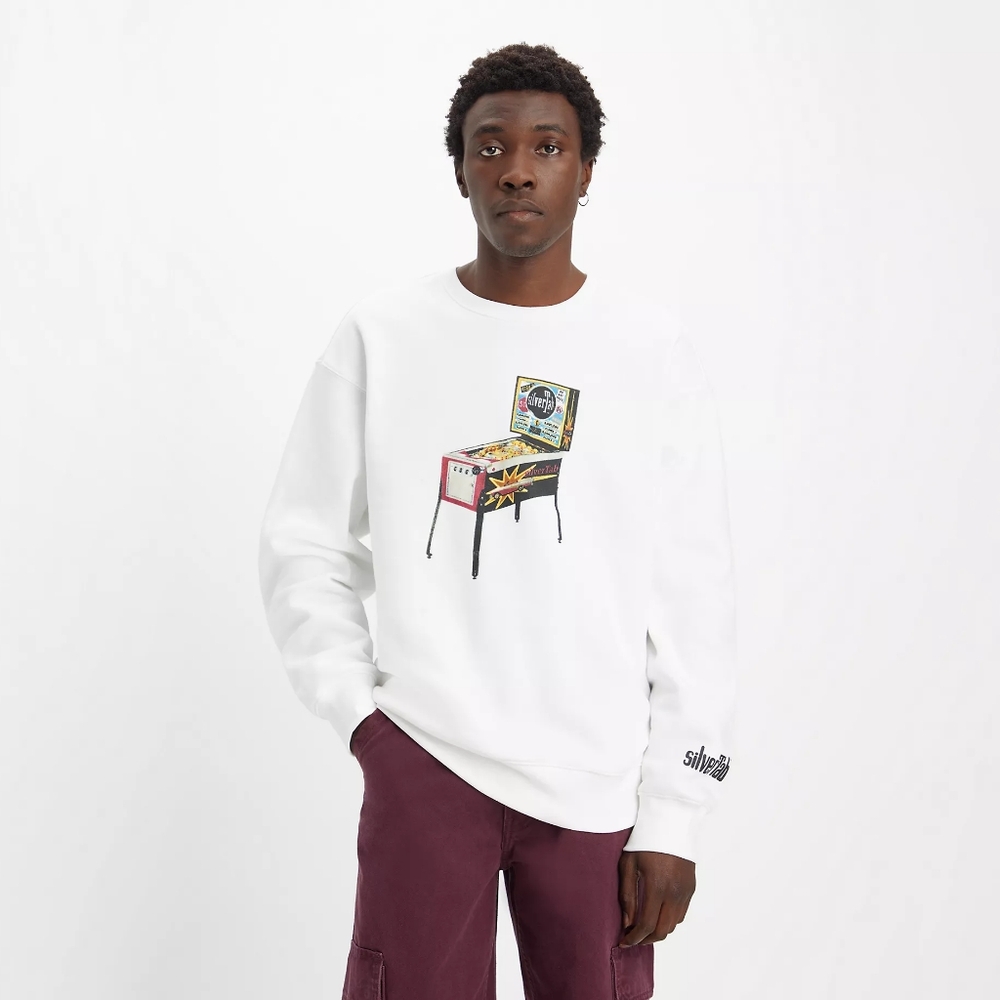 🪻NWT Levi's Silvertab Relaxed Pinball Graphic White Crewneck Sweatshirt, Medium